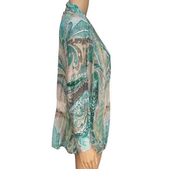 Chico’s paisley floral ramie blend open front cardigan fit like size L - Picture 2 of 8